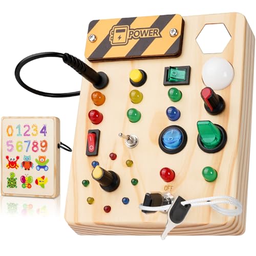 Image of RELODICA Montessori Toddler Busy Board: 27 LED Lights Montessori Toys for 1-6 Year Old, Wooden Sensory Toy for Boys & Girls Gifts