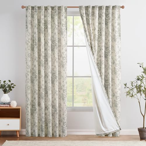 jinchan Lined Linen Blend Curtain Floral Curtains for Living Room
