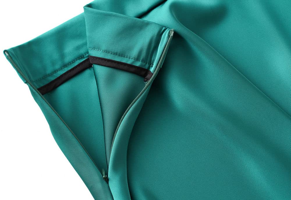 Gonne Da Donna,Gonna Longuette Da Donna Gonna A Trapezio A Vita Alta In Raso Verde Scuro Cerniera Alla Moda Gonne Lunghe Eleganti Con Volant Increspato Flusso In Tinta Unita Per Ragazze Signore,Xl