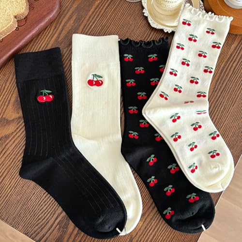 Image of Women's Cute Crew Socks, Casual Athletic Cotton Bowknot Cherry Calf Novelty Socks for Women