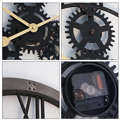 Thcisl Oversized Metal Wall Clock, 27 Inch Wall Clock Vintage 3D Roman Numerals For Living Room Decor, Bedroom,Kitchen,Large Wall Clock Battery Powered Silent Clock- Black #TOP6