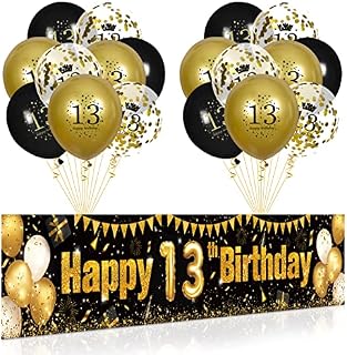 90th Birthday Decorations for Men Women Black Gold, Black and Gold Birthday Yard Banner Sign and 18 PCS 90th Happy Birthday Balloons for 90th Anniversary Birthday Party Supplies Outdoor Yard Decor