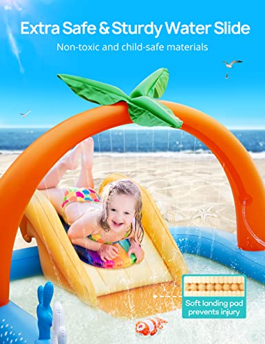 Kiddie Pool,Evajoy Inflatable Play Center Kiddie Pool With Slide, Wading Lounge Kids Pool, Coconut Palm Sprinkler, Ball Toss Game For Toddler, Kid Children, Garden Backyard Water Park, 95''X75''X40'' #TOP2