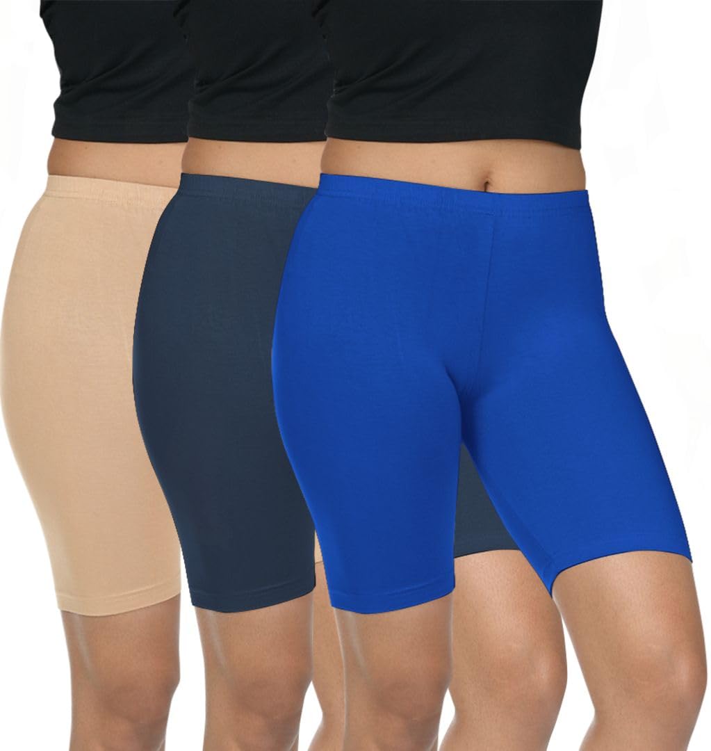 Pack of 3 Women Viscose Blend Solid Shorts (Deep Skin/Navy Blue)-image-23