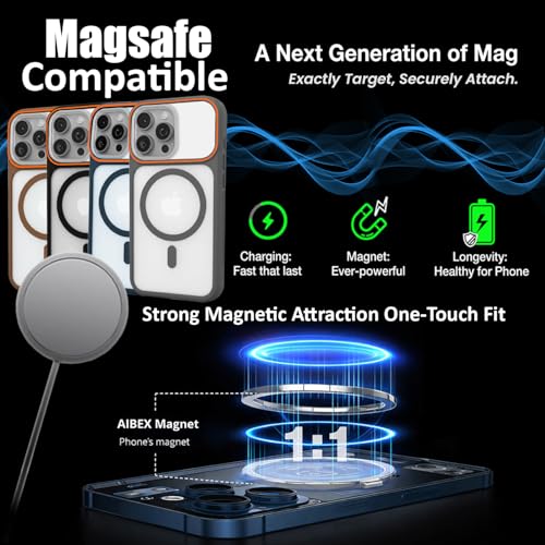 Image of AIBEX Magnetic Compatible Shockproof Case for iPhone 15 Pro max - Slim Protective Back Cover with Camera Lens Protection, Strong Magnetic Support, Anti-Slip Grip, Military Drop Protection (Brown)