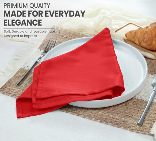 Image of Ruvanti Cloth Napkins Set of 12, Cotton Enrich 18 inchx18 inch - Red | Washable, Soft, Durable & Absorbent Everyday Napkins. For Home, hotel, Wedding Napkins, Thanksgiving, Christmas Dinner Napkin