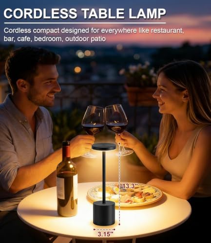 Image of KIMEE Rechargeable Cordless Metal Table Lamp, Touch Control LED Desk Lamp, Portable Night Light for Bedroom, Living Room, Restaurant, Cafe, Patio & Outdoor Use