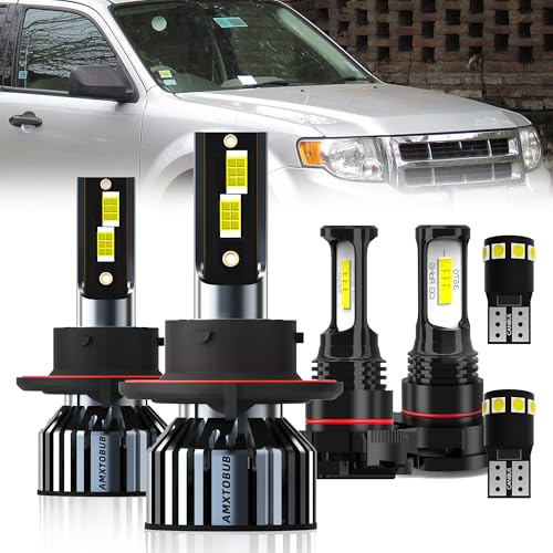 AMXTOBUB For FORD ESCAPE 2008 2009 2010 2011 2012 light bulbs 9008/H13 High/Low Beams + 5202 Fog Lights Combo + License Plate Lights Pack of 6