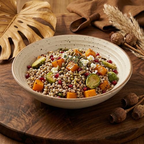 Image of miah decor Stoneware Serving Bowl (950 ml) | 22.8 cm Ceramic Pasta Bowl | Microwave Safe | Handmade Matte Finish Shallow Bowl for Salad, Noodles, Maggi & Soup