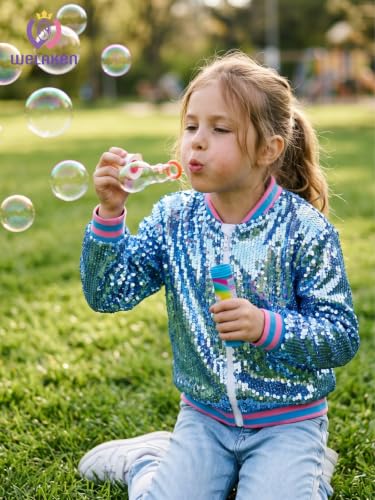 Image of WELAKEN Unicorn Sequin Jacket for Girls Kids Toddler Sparkle Zipper Bomber Jacket with Pockets