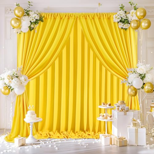 Image of Yellow Backdrop Curtains Drapes 6 Panels 5ft x 10ft Polyester Birthday Backdrop for Photo Party Stage Window Decorations