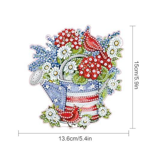 Image of AiYuanzsh Independence Day Diamond Art Painting Hanging Pendant Kit Special Shaped Diamond Dots Art Acrylic Ornaments Flowers Cardinal Diamond Art Pendant for Adults Home Wall Window Decor Gift