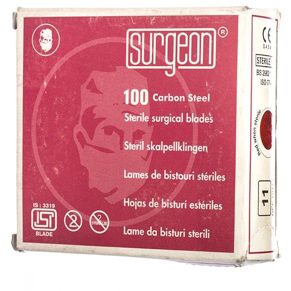Disposable Surgical Blades, Pack of 100, Size 11 Surgical Blades, Sterile, High Carbon Steel Dermaplane Blades, Scapel Blade