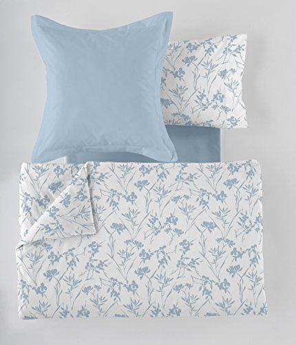 ES-Tela - Juego de Funda nórdica Estampada Paola (4 Piezas) - Color Azul - Cama de 90 cm. Incluye Funda(s) de cojín - 50% Algodón / 50% Poliéster - 144 Hilos