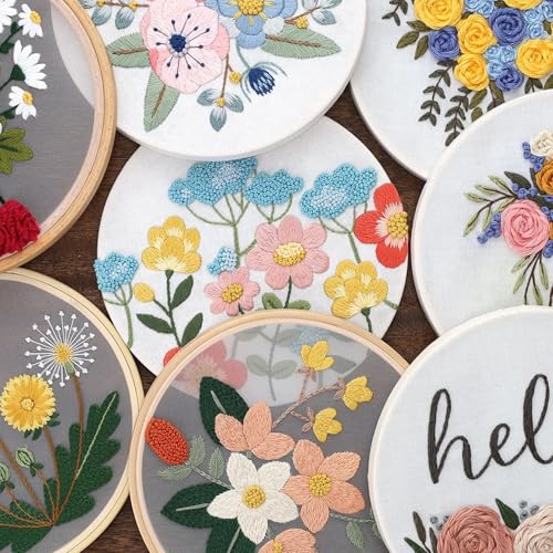 Image of LEISURE ARTS Embroidery Kit 6 inch Fancy Flowers - Embroidery Kit for Beginners and Adults, Cross Stitch Kits with Patterns, DIY Starter Set for Seasonal Craft Projects