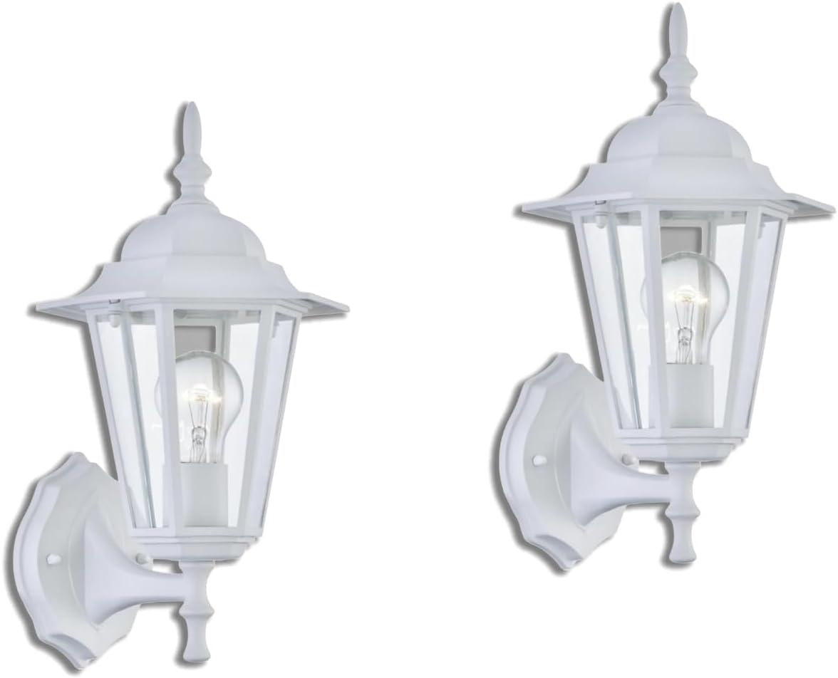 WISBEAM 2 Pack Outdoor Wall Light, White Wall Sconce for House Porch Lighting Fixture, E26 Base 60W Max, Metal Housing Plus Glass, Wet Location Rated, ETL Qualified, Bulbs not Included 2 Pack White