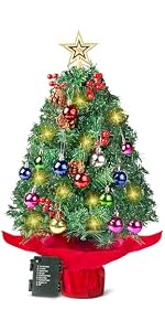 Joiedomi 9-Inch Tabletop Ceramic Christmas Tree With LED Lights - Battery Powered, Hand-Painted Holiday Decor