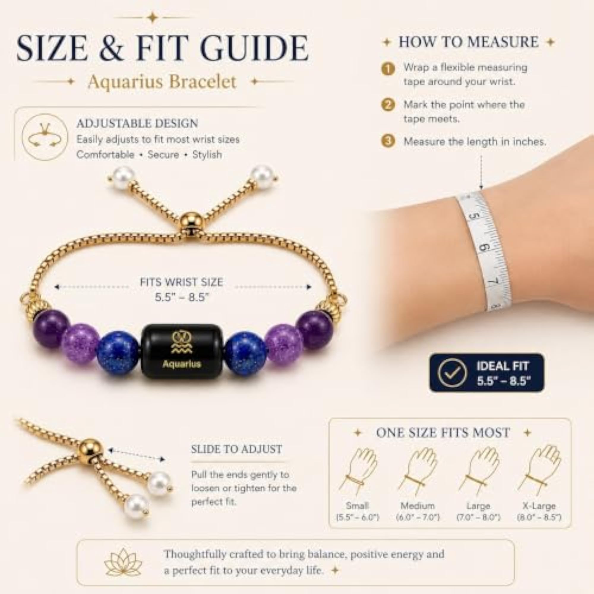 Aquarius Kumbh Rashi Crystal Bracelet with Adjustable Chain