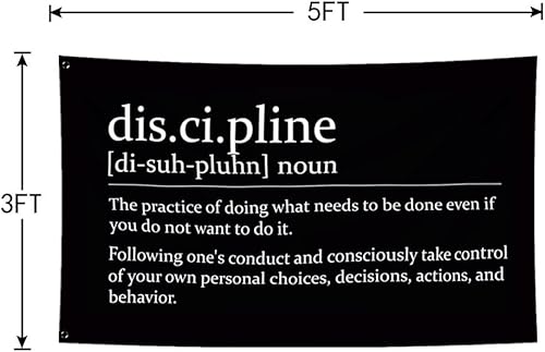 Miniatura 2 de Bandera de disciplina de 3 x 5 pies, poliéster 100D, bandera motivacional con 2 ojales de latón para decoración de pared de habitación (BLK3x5)