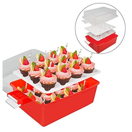 Cupcake Carrier - Holds 24 Large Cupcakes or Muffins - 2 Layer, Easy to Transport, Snap-on-Lid Baked Goods Caddy Container -Collapses for Easy Storage