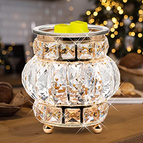 Wax Melt Warmer Wrought Iron Crystal Oil Burner for Home, Living Room, Bedroom, Kitchen, Office (Golden)