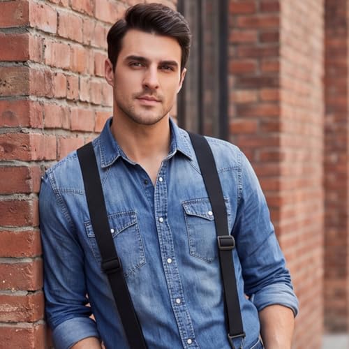 Image of Suspenders for Men Black, Professional Elastic Braces with Strong Clips, Durable Support for Work and Formal Wear, Adjustable Design for Daily Comfort, Black Color Polyester Material
