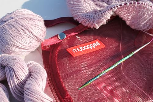 Image of Jumbo 7 Snaps Mesh Travel Knitting Bag with Snap Opening, Lightweight Nylon Storage Pouch for Yarns, Needles and Accessories (Red)