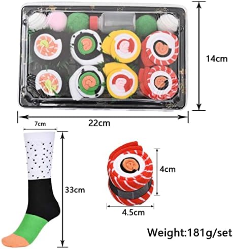 BEAUTYBIGBANG Woman Man Sushi Socks Box Salmon Cucumber Maki 4 Pairs Sushi Socks Funny Gift For Christmas Men Women Kids Unisex Novelty Gift Idea Premium Cotton one size