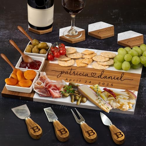 Tabla de cortar personalizada de mármol y madera rectangular miniatura 1