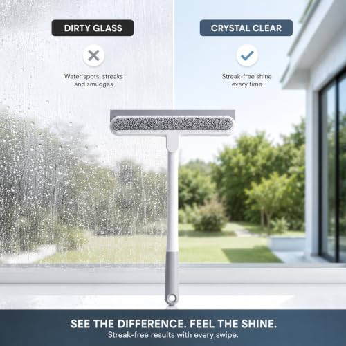 Image of ROKTRY 360 Rotating Silicone Floor Squeegee Mop with Long Handle - Multi-Purpose Water Wiper Broom for Bathroom, Kitchen, Glass, Tile & Hardwood Floor Cleaning Mirror Scraper Brush with Soft Rubber