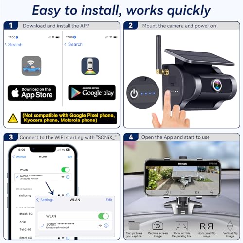 Image of Wireless Backup Camera Solar Magnetic: WiFi Cordless Scratch-Free Hitch Trailer Truck Rear View Camera HD 1080P No Drilling Small RVs Car Reverse Cam Night Vision Connect Phone - Wzbb V6