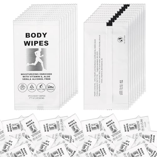 Image of 100 Body Wipes Individually Wrapped Face and Body Wipes for Women and Men | Bath Wipes for Adults No Rinse Personal Cleansing Wipes Travel,Bulk Deodorant for Homeless Shower Wipes (White)