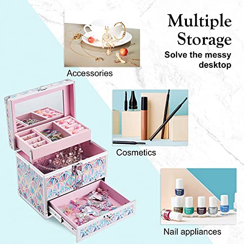 Hododou Girls Jewelry Box Organizer With Drawer & Mirror thumb #4
