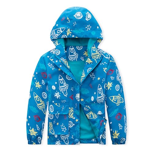 Cromoncent Boys Girls Fleece Lined Waterproof Outdoor Jacket Kids Printed Hooded Windbreaker Coat Outerwear, 3-12 Years