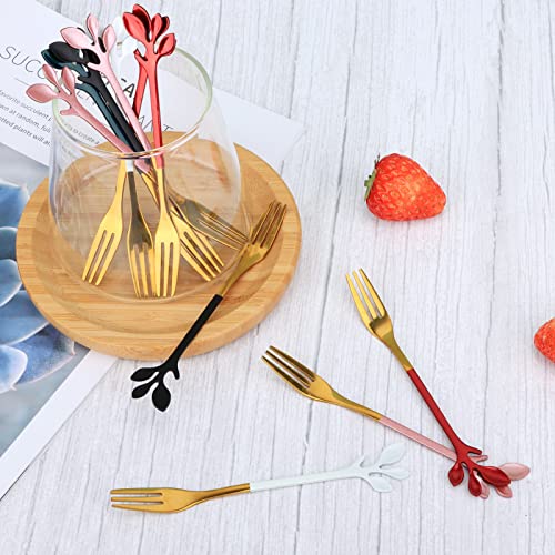 Ansaw 10-Pieces 4.7-Inch Small Dessert Forks With Leaf Handle (Pink & Gold) #TOP6