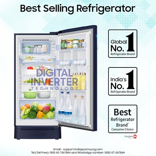 Image of Samsung 189 L, 5 Star, Digital Inverter, Direct-Cool Single Door Refrigerator (RR21H2H25UZ /HL, Midnight Blossom Blue, Base Stand Drawer, Single Touch Defrost, 2026 Model)