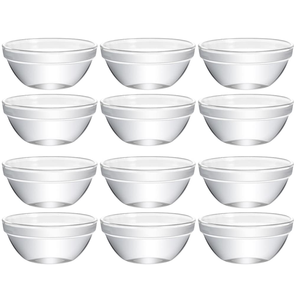 JOEBO Set di 12 ciotole in vetro, 7,6 x 2,5 cm, impilabili, ciotole in vetro per preparazione della cucina, dessert, salse, insalata, caramelle