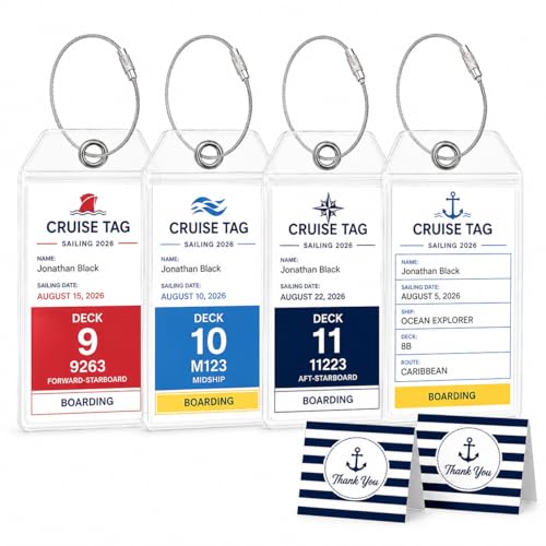 Cruise Luggage Tag Holders for Carnival, Princess & NCL Cruises 4 Packs, Fits All Carnival, Princess & NCL Cruises Line Ships & Tags for Cruises in 2024-2025