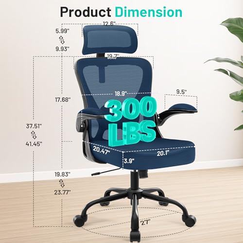 Image of AreShark Office Chair - Ergonomic Desk Chair Breathable Mesh Chair with 2D Headrest & Adjustable Lumbar Support - Executive High Back Rolling Swivel Computer Gaming Chair with Wheels Flip-up Armrests