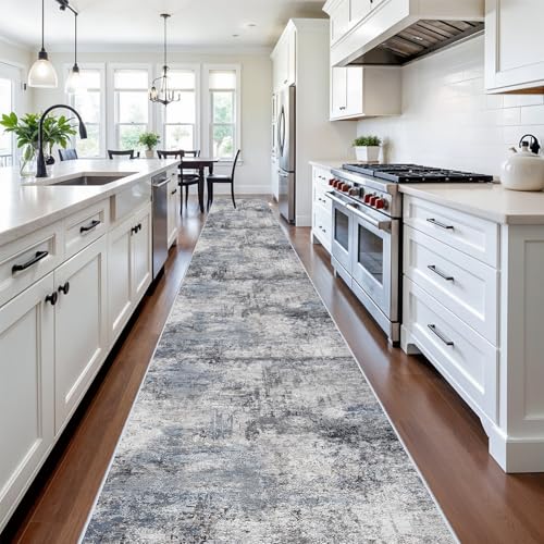 RUUGME 3x20 Runner Rug Hallway - Runner Rug Stain Resistant for Living Room Non Slip Indoor Entryway Rubber Backing Carpet Bedroom Kitchen Distressed Floor Decor Mat Machine Washable 3x20 Blue