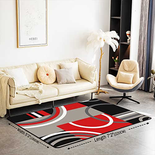 Homemissing Geometric Area Rug 100x150cm Stripe Line Living Room Rugs For Bedroom Home Decor Modern Abstract Art Red White Grey Black Carpet Ultra Soft Non-Slip Indoor Floor Mat - Image 2