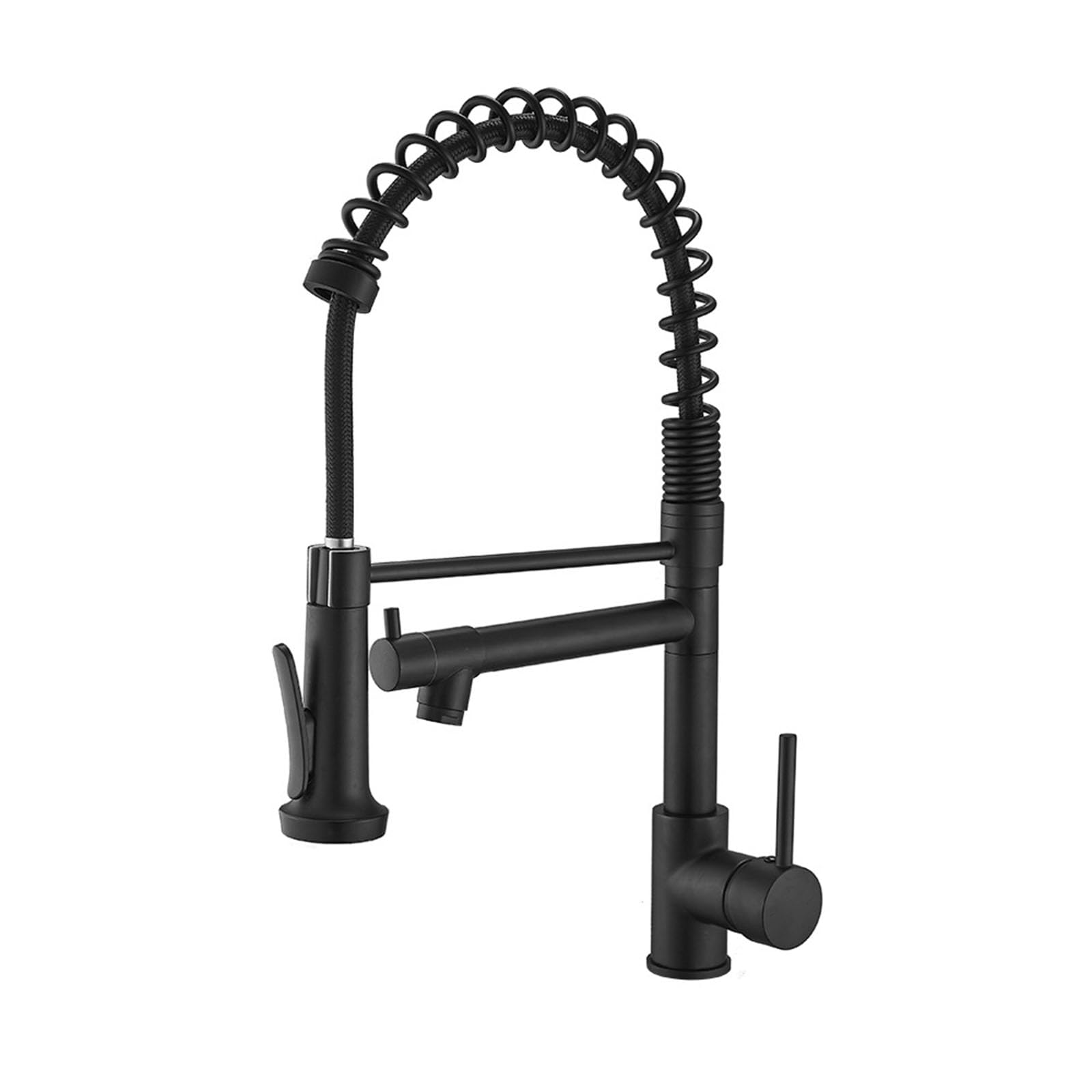 Robinet de cuisine rotatif avec ressort flexible et double jet Aqiong Noir