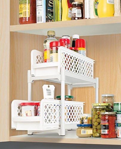 Ideaworks Portable 2 Tier Basket Drawers, White, Alloy, 38 x 18.5 x 36.2 cm