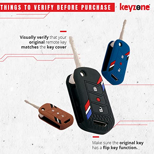Image of keyzone Striped Silicone Car Key Cover Compatible For Mahindra Thar Roxx, Xuv3Xo, Scorpio-N, Xuv700, Thar,Xuv400, Xuv300, Bolero NEO, Marazzo, 3 Button Flip (Black)