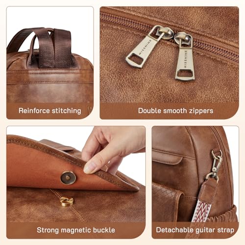 Image of Missnine PU Leather Backpack Purse for Women, Convertible Travel Backpack, Designer Ladies Shoulder Bag and Satchel Bags for Work, College with Weave Detail