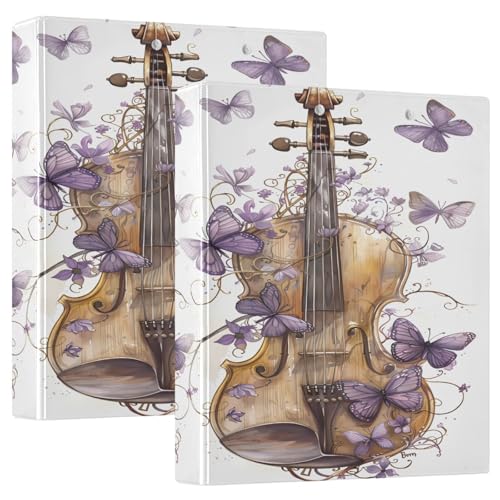 Image of 3 Ring Binder Violin Butterfly Music 1.5 inch Binders Three Ring Binders with Clipboard Fit 8.5'' x 11'' Paper 3 Interior PVC Clear Pockets for Office Supplies