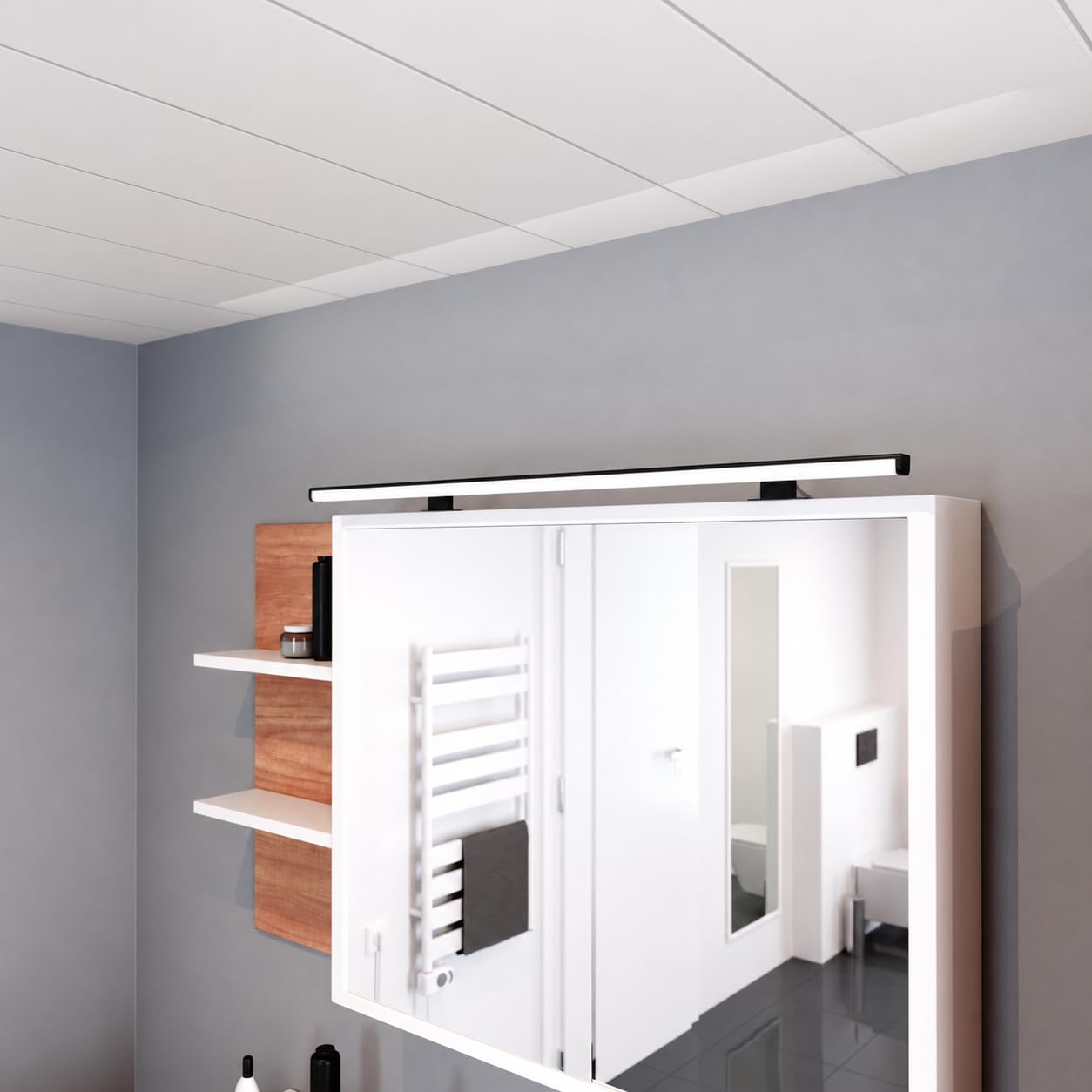 kalb Lumenia, LED Spiegelleuchte, LED Badezimmerleuchte, 100cm Spiegellampe, IP44, schwarz, Spiegel & Schrankmontage, energiesparend, blendfrei, 230VAC, zwei Montagefüße, extra stabil, warmweiß