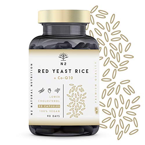 Rode Gist Rijst Tabletten 10 mg Monacoline K met Co-enzym Q10 Behoud op Natuurlijke Wijze het Normale Cholesterolgehalte in het Bloed 90 Plantaardige Capsules Vegan EC N2 Natural Nutrition