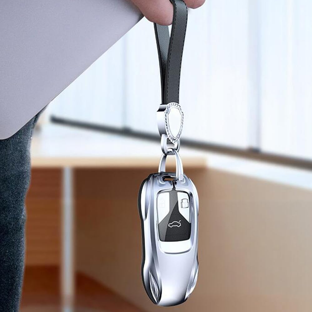 Zinc Alloy Car Key Cover For Audi A6 A7 A8 Q8 E-Tron 2018-2022 - Gray Protective Case With Keychain - View #4
