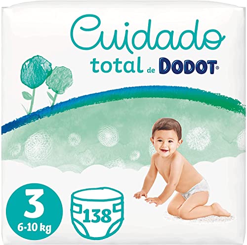 Dodot Pañales Bebé Cuidado Total Talla 3 (6-10 kg), 138 Pañales, Suave Protección de la Piel de Dodot con Ingredientes de Origen Vegetal